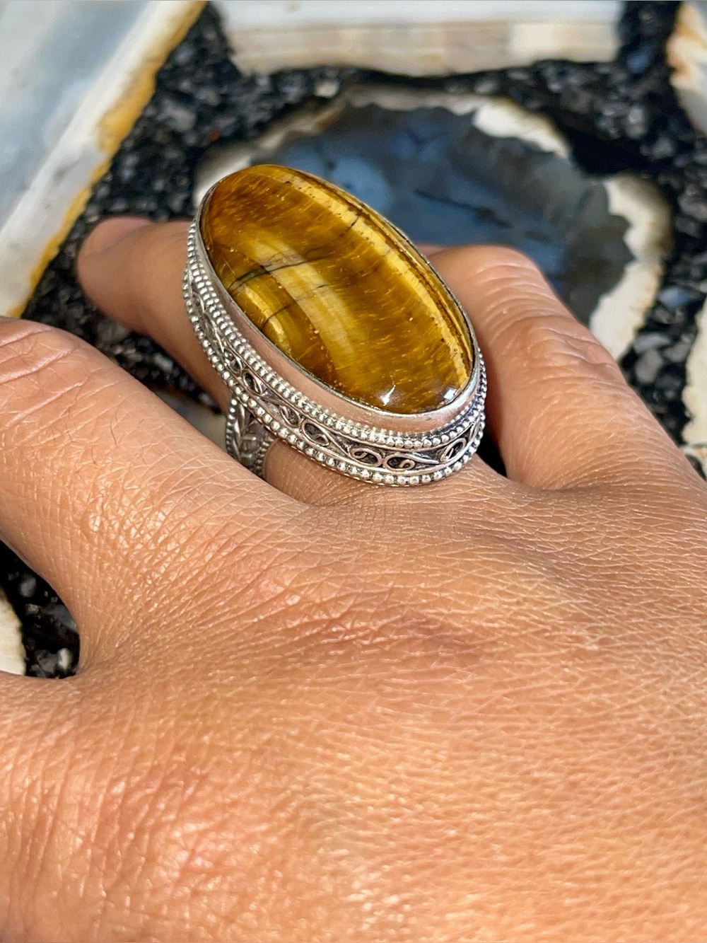 Chatoyant Golden Brown Tiger Eye Ring Size 8 1/4